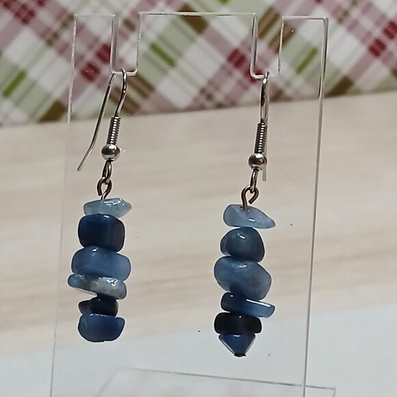 Fashion Hand Crafted Silver Tone with Blue Stone Earrings Costume Jewelry #81 - Picture 7 of 11